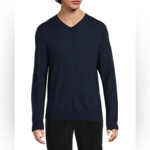 Saks Fifth Avenue Merino Wool Blend V-Neck Sweater, Size M, Color Navy Blue